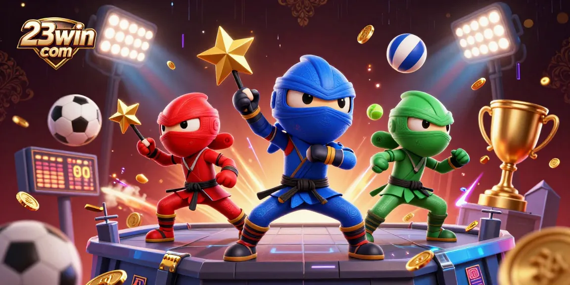 Experience thrilling gaming action at 23win com with chameleon ninjas in an electrifying casino scene.