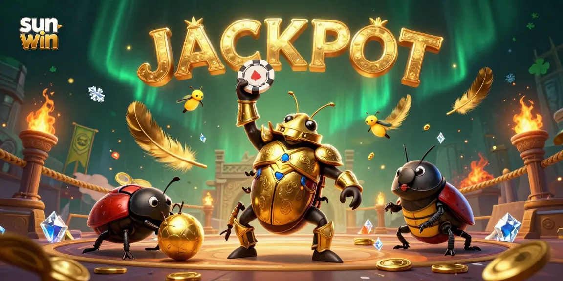 Experience the thrill of sun win as 3D beetles celebrate a jackpot victory with poker chips.