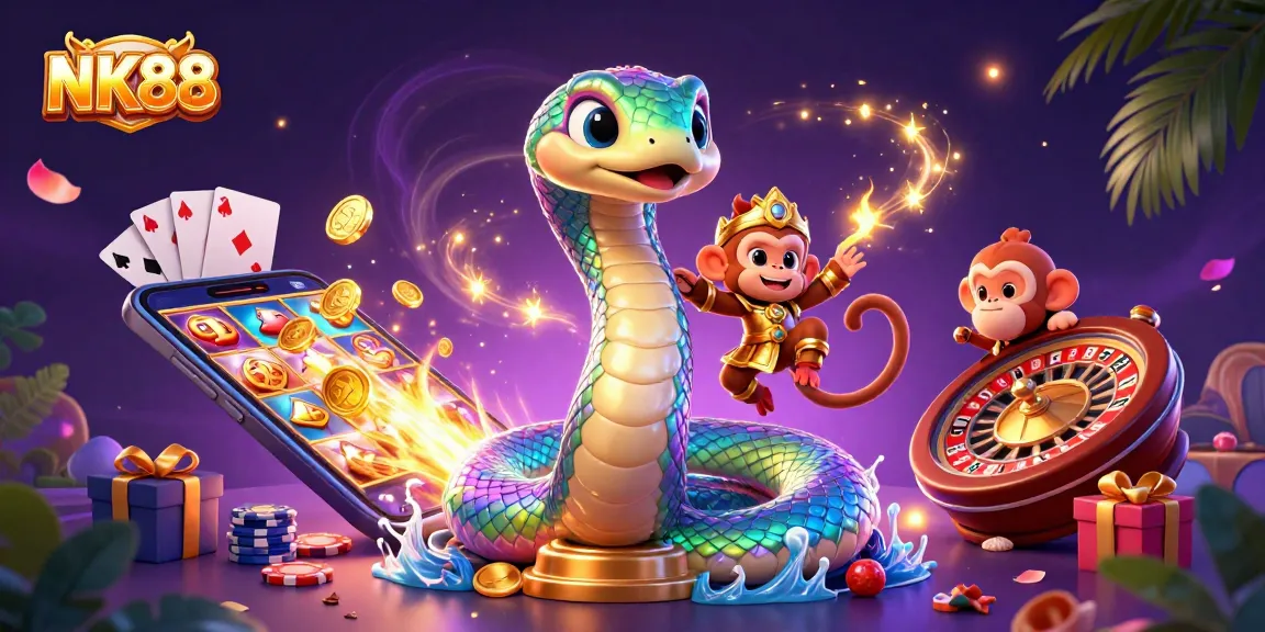 Spin to win with NK88's colorful slot games featuring dynamic characters and vibrant casino elements.